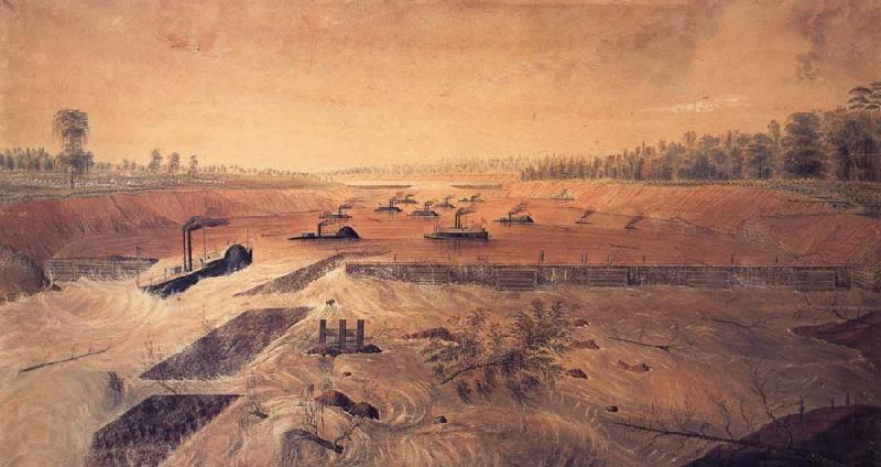 James Madison Alden Admiral Porter-s Gunboats Passing the Red River Dam Spain oil painting art